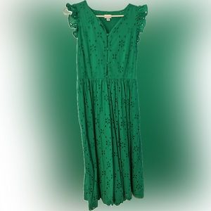 Green eyelet midi dress J Crew